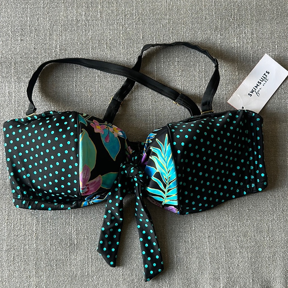 NEW Swimsuits for All Scout Tropical Polka Dot Black Bikini Top Size 22 NWT